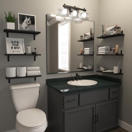 DOLLFIO Floating Shelves, 8 Sets Wall Shelves, Wooden Floating Shelves for Bedroom Wall Décor, Wall Mounted Floating Bathroom Shelf for Storage, Floating Book Shelf Living Room – Black