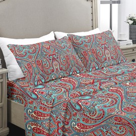 YIYEA Queen Sheet Set, Luxury 1800TC Hotel Quality Double Brushed Microfiber Paisley Bed Sheets for Queen Size Bed, Extra Soft, Deep Pocket, Shrinkage and Fade Resistant, 4PC (Queen)