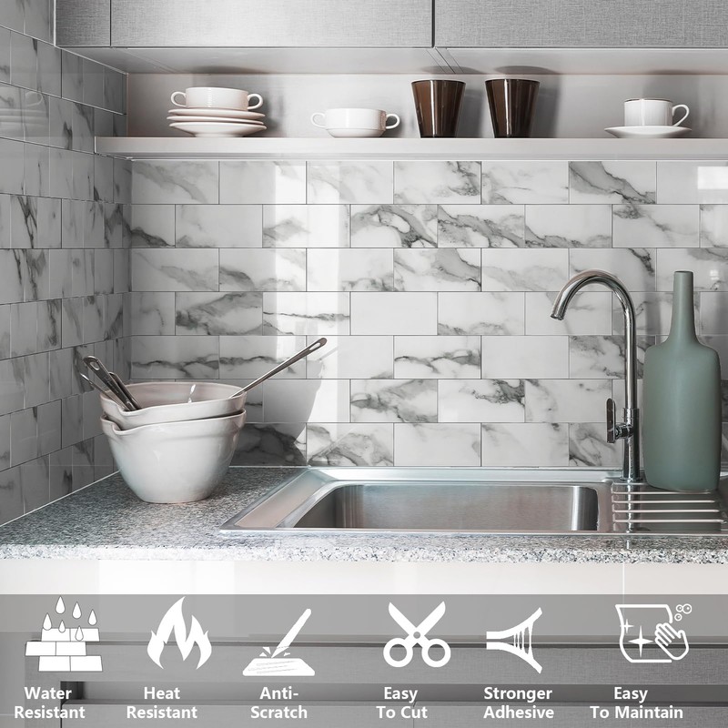 URCOLOR 32-Piece Peel and Stick Backsplash Wall Tile, 4"x 8"