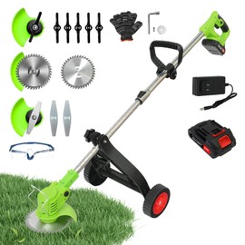 ALSO GO Cordless Weed Wacker, Electric Grass Trimmer with 1pcs 21V Batteries, 3 in 1 Stringless Trimmer, Battery Powered Lawn Edger with Wheels, Lightweight Brush Cutter for Garden Yard Lawn
