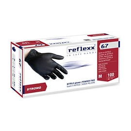 Reflexx R67/L Powder free nitrile gloves gr 5.5, Size Large, Black (Pack of 100)