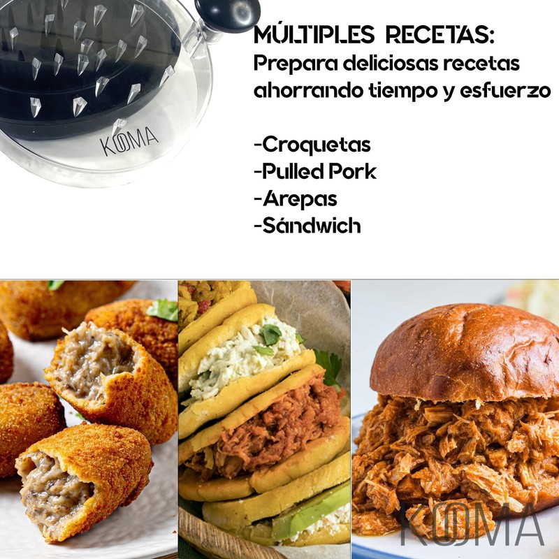 kooma Fleischentwirrer, Huhn, Schweinefleisch, professionell, Arepas Pulled Pork, Zerkleinerer