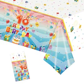 137*274cm 10th Birthday Table Cloth for Girl,Boy,Colourful Kids 10th Birthday Table Decorations Plastic Tablecloths Disposable Tablecover for Girls Boys Kids 10th Birthday Gifts Party Decor Supplies