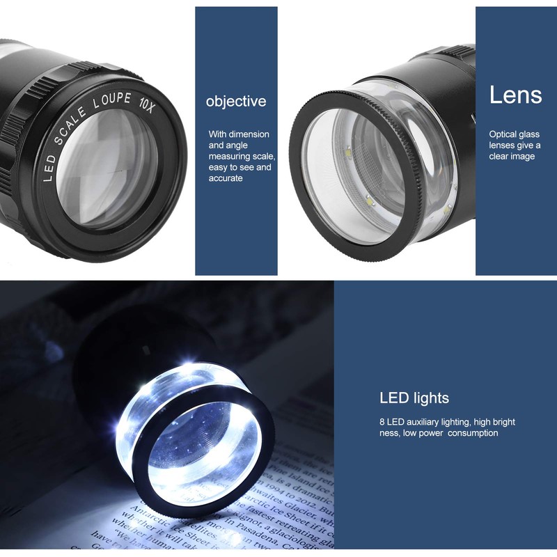 8 LED Scale Magnifier 10X High Definition Jewellers Magnifying Glass