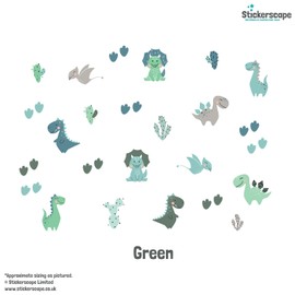 Stickerscape Dinosaur Wall Stickers (Green Dinosaurs) | Nursery Wall Stickers, Dino Wall Decals, Dinosaur Wall Decor, Dinosaur Themed Bedroom | Easy to Apply, Cleanly Removable