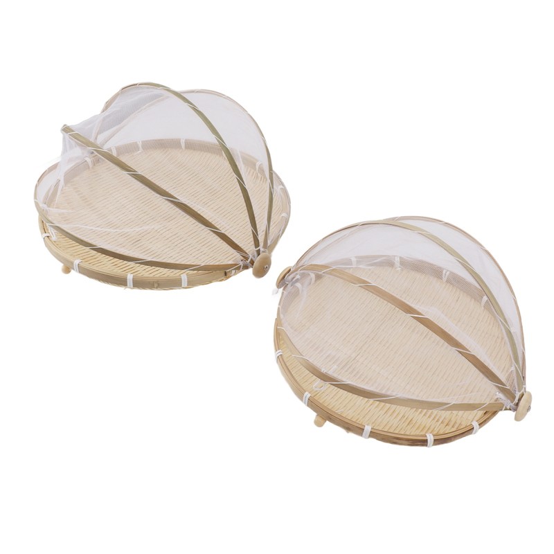 2Pcs Food Serving Tent Basket Fly Skeeter Insect Resistant Bamboo