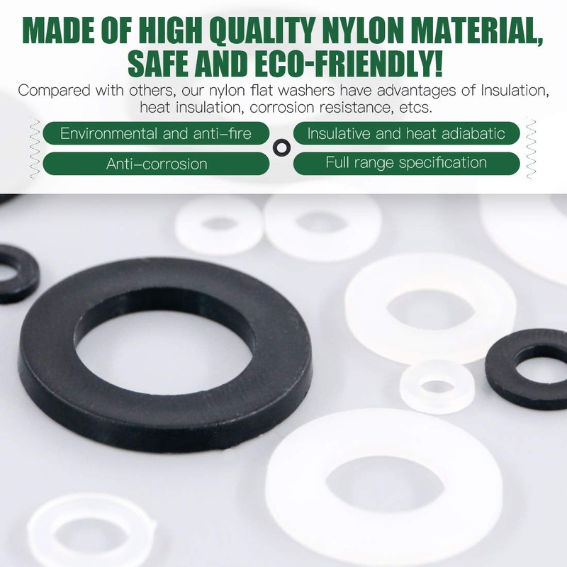 Keadic 420pcs Nylon Insulating Flat Washers Assortment Kit White/Black Gaskets