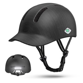 Shinmax Bike Helmet - Lightweight Adjustable Baseball Cap Style Cycling Helmet with Long Visor, Reflective Strip, for Urban Commuter, Mountain & Road Biking (Carbon Fiber Color, Medium:54-58cm)