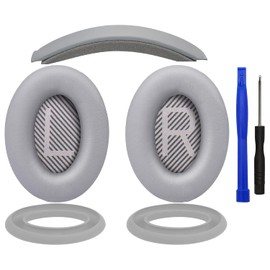 SOULWIT Almohadilla para los Oídos + Diadema + Cubierta Protectora de Silicona, Kit de Repuesto para Bose QuietComfort 35 QC35, QC35 II Over-Ear Auriculares - Plata