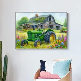 CXYQLC DIY 5D Diamond Painting Kits for Adults Diamond Art Rustic Farmhouse with Tractor Diamond Painting Full Drill Crystal Rhinestone Embroidery Craft Kits for Home Wall Decor Gifts 11.8x15.7inch