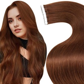 LaaVoo Tape-In Extensions, Real Hair, Red Real Hair Extensions, Tape, Invisible Hair Extensions, Real Hair Tapes, Red Brown Extensions, Tape Real Hair, Straight, 40 cm, 40 g, 20 Pieces, #33