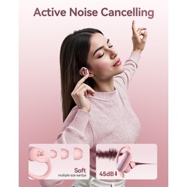 GNMN ANC Noise Canceling Ear Buds Wireless Earbuds 96hrs Playback Bluetooth Headphones IPX7 Waterproof Stereo Bass Over-Ear Earphones with Earhooks Microphone LED Battery Display for Android Phone