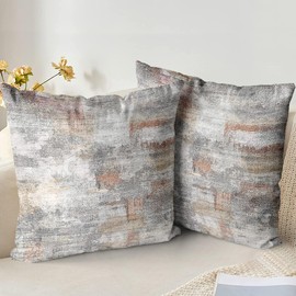XPHZZL Pack of 2 Gray/Rust Cushion Covers 45 x 45 cm Short Plush Decorative Square Throw Pillow Covers Home Abstract Style Decor Pillow Cases for Sofa Bedroom Dining Room and Farmhouse 18x18 Inch