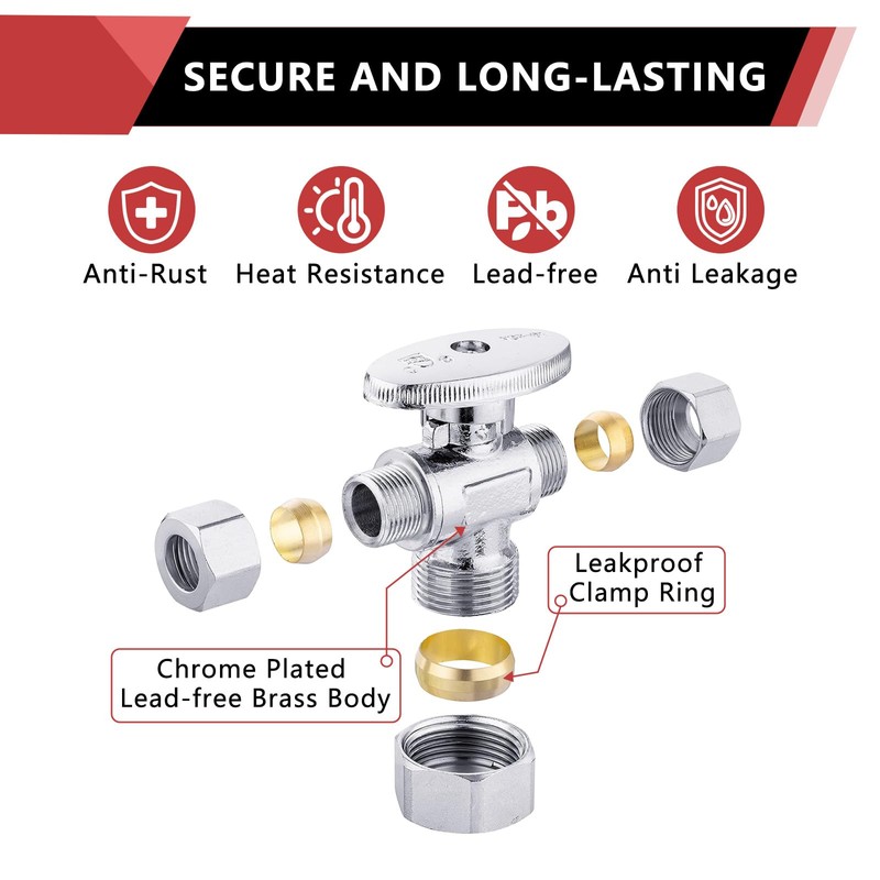 EFIELD 1/4 Turn Dual Compression Outlet Angle Stop Valve,1/2" NOM