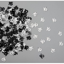 14g Black & Silver 16th Birthday Confetti Foil Metallic Glitz Table Scatter Sprinkles Age Bday Party Decorations