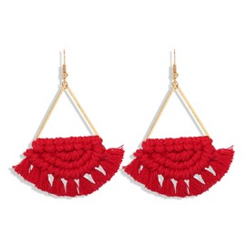 Boho Handwoven Macrame Tassel Drop Earrings Colorful Tassels Dangle Earring Cute Bohemian Fringe Dangling Earring Statement Jewelry Holiday Gift for Women Grils-red