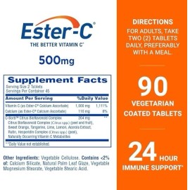 N/A Ester-C 500mg Vitamin C Tablets – 90 Count, Inmune Support, Non-GMO, Vegano