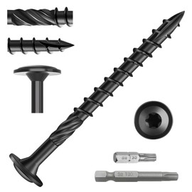 #14 x 5 Inch Heavy-Duty Deck Screws, URABLAZ 80pcs Wood Fence Timber Construction Structural Lag Screw, Black Coated Rust Resistant Screws with 2pcs T30 Torx Drive Bits