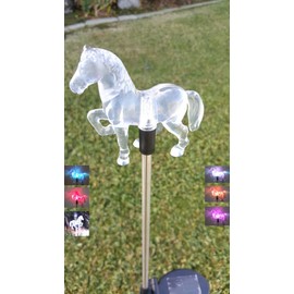 JAYXC HOME Set of 2 Clear Acrylic Horse Solar Garden Yard Landscape Path Stick LED Lights