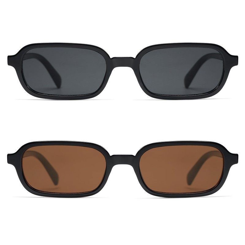 Vintage Rectangular Sunglasses, Small Square Frame, Black with Gold Accent,