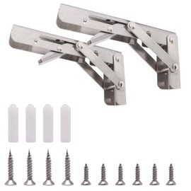 ZHMEINA Folding Shelf Brackets 6 Inch, Heavy Duty Stainless Steel Folding Brackets, Collapsible Shelf Bracket for Table Work Bench, Space Saving DIY Bracket (2PCS, Silver)