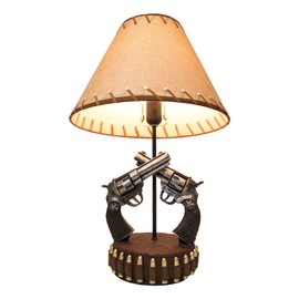 Ebros Gift Rustic Western Texas Double Six Shooter Revolver Gun Pistols with Bullets Buckle Base Desktop Bedside Table Lamp and Shade Wild West Country Rustic Home Decor Accent