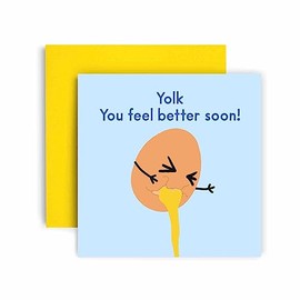 Huxters Get Well Soon Card for men and women - Yolk You feel better soon - Hope you feel better for Colleague Brother Sister - Get well card speedy recovery - 14.8cm