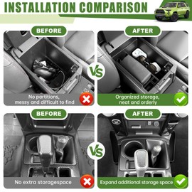 Qyebbk 2PCS Center Console Organizer for 2010-2024 Toyota 4Runner Gear Shift Side Tray and Insert Armrest Storage Box for 4 Runner Interior Accessories(2PCS Console Shifter+Armrest Tray/Fit 10-24)
