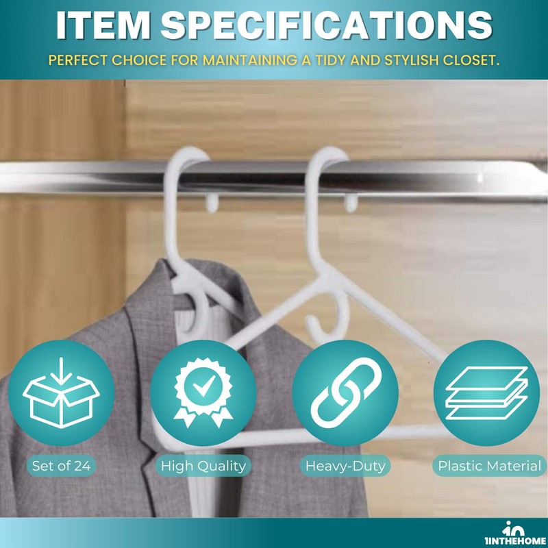 1InTheHome Heavy Duty White Hangers Tubular Plastic Hangers, Set of