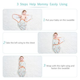 insular Baby Swaddle Wrap Blanket 2 Pack Soft Cotton Cartoon Pattern Adjustable Infant Sleeping Blankets (Large 5-7 Month)