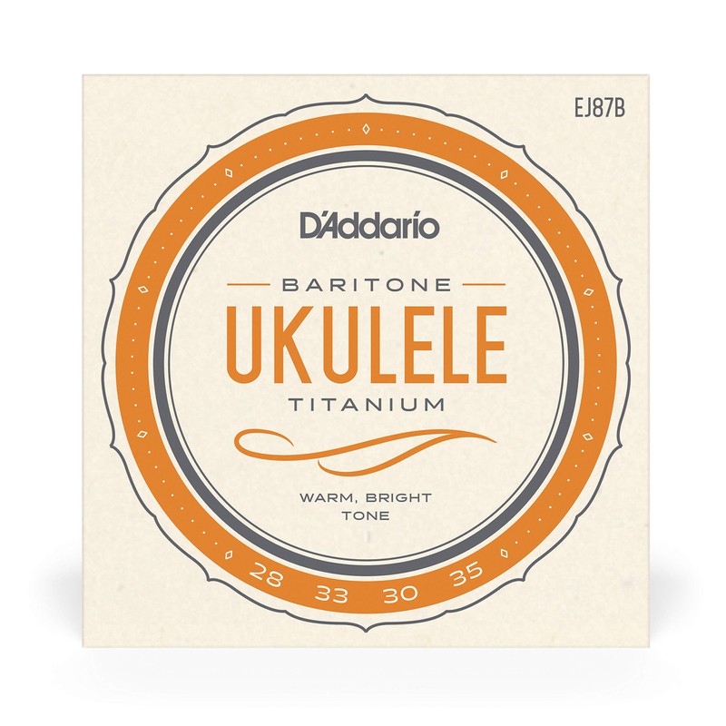 D'Addario Baritone Ukulele Strings, Titanium, EJ87B, 4-String Set, Pack of