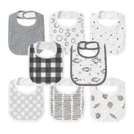 GLLQUEN BABY Muslin Drool Bibs for Boys Girls 8 Pack, Adjustable Baby Bibs for Drooling and Teething, Soft Cotton Baby Bandana Bibs for Newborn Feeding Essentials(Fish)