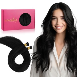 WENNALIFE I Tip Real Hair Extensions, 50 g, 100 Strands, 35 cm, Deep Black Hair Extensions, Bonding Real Hair Extensions, Professional Hair Extensions, Invisible Straight Straight Real Human Hair
