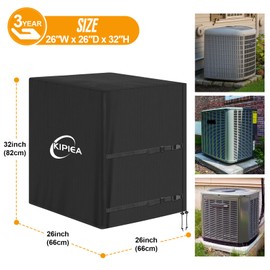 Kipiea Heavy Duty Air Conditioner Cover for Outside Units, Windproof, Anti-UV, Tear & Fade Resistant AC Cover for Winter (26" W x 26" D x 32" H)