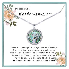 SmileBelle Mother in Law Necklace Silver Tree of Life Necklace as Christmas Gifts for Mother in Law, Future Mother in Law Gifts From Daughter Son in Law for Birthday, Mother of The Bride Groom Gifts
