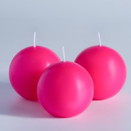 MOZEAL Hand-Poured, 3 Inch Hot Pink Round Ball Candles - Elegant Hot Pink Round Pillar Candles Set of 3, Dripless, Unscented, Smokeless, Ideal for Parties and Celebrations.