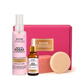 Kit facial edicion de regalo - Aceite de Rosa Mosqueta, Tónico de rosas, Jabón de Rosas y Esponja para cuidado facial completo 100% natural (KIT DE RO