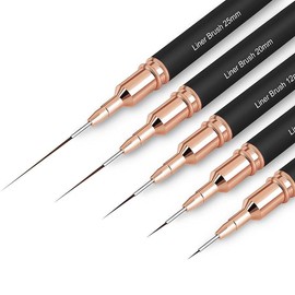 Nail art brushes, 5Pcs Nail Art Liner Brushes, Painting Art Design Brush Set Nail Dotting Drawing Tool for Long Lines, Thin Details, Fine Drawing Sizes 6/9/12/15/18mm, Natural - Colour: Natural