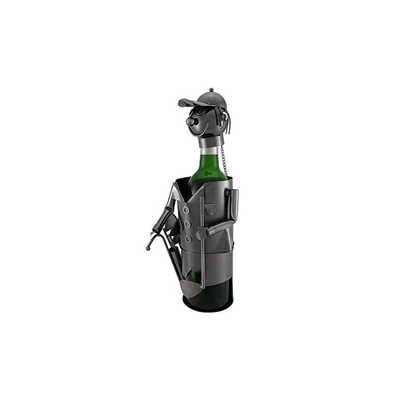 Handmade Golfer with Golf Clubs Metal Wine Bottle Holder
