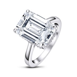 AINUOSHI 6 Carat Emerald Cut Platinum Plated Cubic Zirconia CZ Solitaire Engagement Wedding Ring 925 Sterling Silver (White Color, 10)