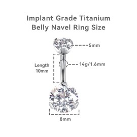 limerencia G23 Titanium Belly Button Rings hypoallergenic medical implant grade 14G Teardrop CZ Belly Navel Rings Piercing Belly Bars（White）