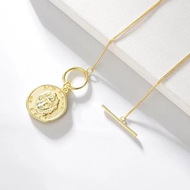 TseenYi Gold Coin Necklace Boho Coin Pendant Toggle Necklace Long Sweater Chain Disc Necklace Chain Jewelry for Women and Girls Gifts