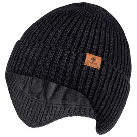 Ocatoma Winter Beanie Hats with Earflap for Men Women Outdoor Warm Knit Beanie Soft Toque Unisex Gifts for Men Women Dark Gray