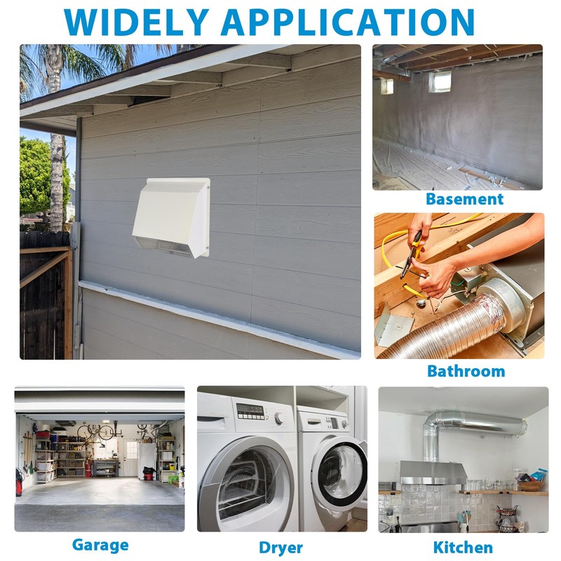 6 Inch Hooded Wall Vent with Screen and Damper,Dryer Vent