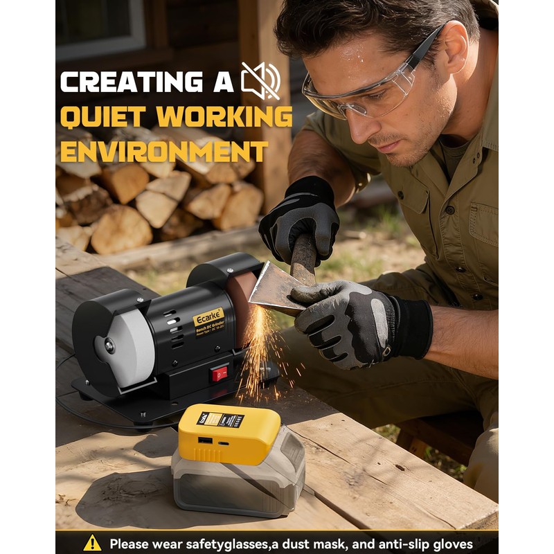 Ecarke 3" Mini Bench Grinder Compatible with Dewalt 20V (Tool