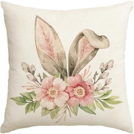 HLCYGJIN Easter Pillow Covers 18x18 inch Happy Easter Hunny Bunny Throw Pillow Covers Bunny Spring Cushion Case for Sofa Couch Bedroom Holiday Festivals Home Decor 19