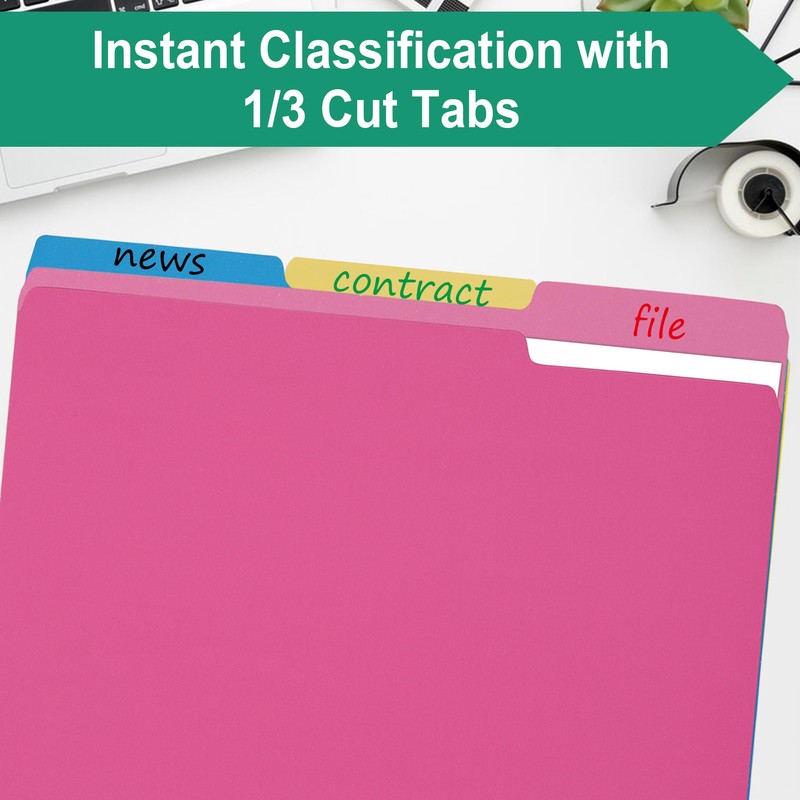 pmybupo Pink File Folders 8.5x11 Inch,1/3 Cut Tab Colored File