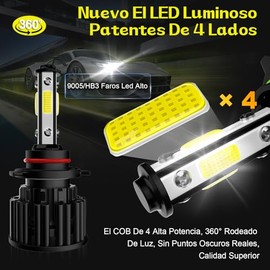 Focos LED 9005 para Faros Auto, 160W 20000LM 400% Brillante(2 Piezas) | Luces 9005 HB3 H10 LED Alta o Baja de Delanteros, 6500K Luz Blanca, 4 Caras Ch