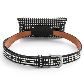 Urieo Riñonera de piel sintética con remache punk de mano con cinturón extraíble, partido diario para mujer