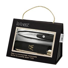 Black PRO Illuminating Tweezers & Mirrored Carry Case with Diamond Dust Tips
